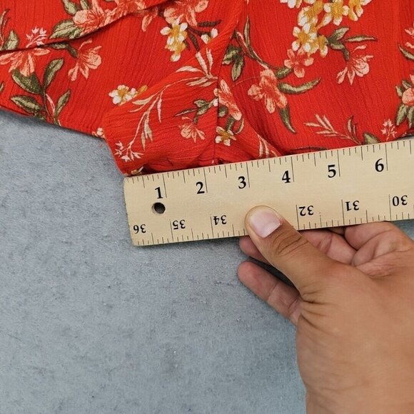 American Eagle Wrap Front Short Shorts Womens S Orange Floral High Rise Preppy - Picture 7 of 8